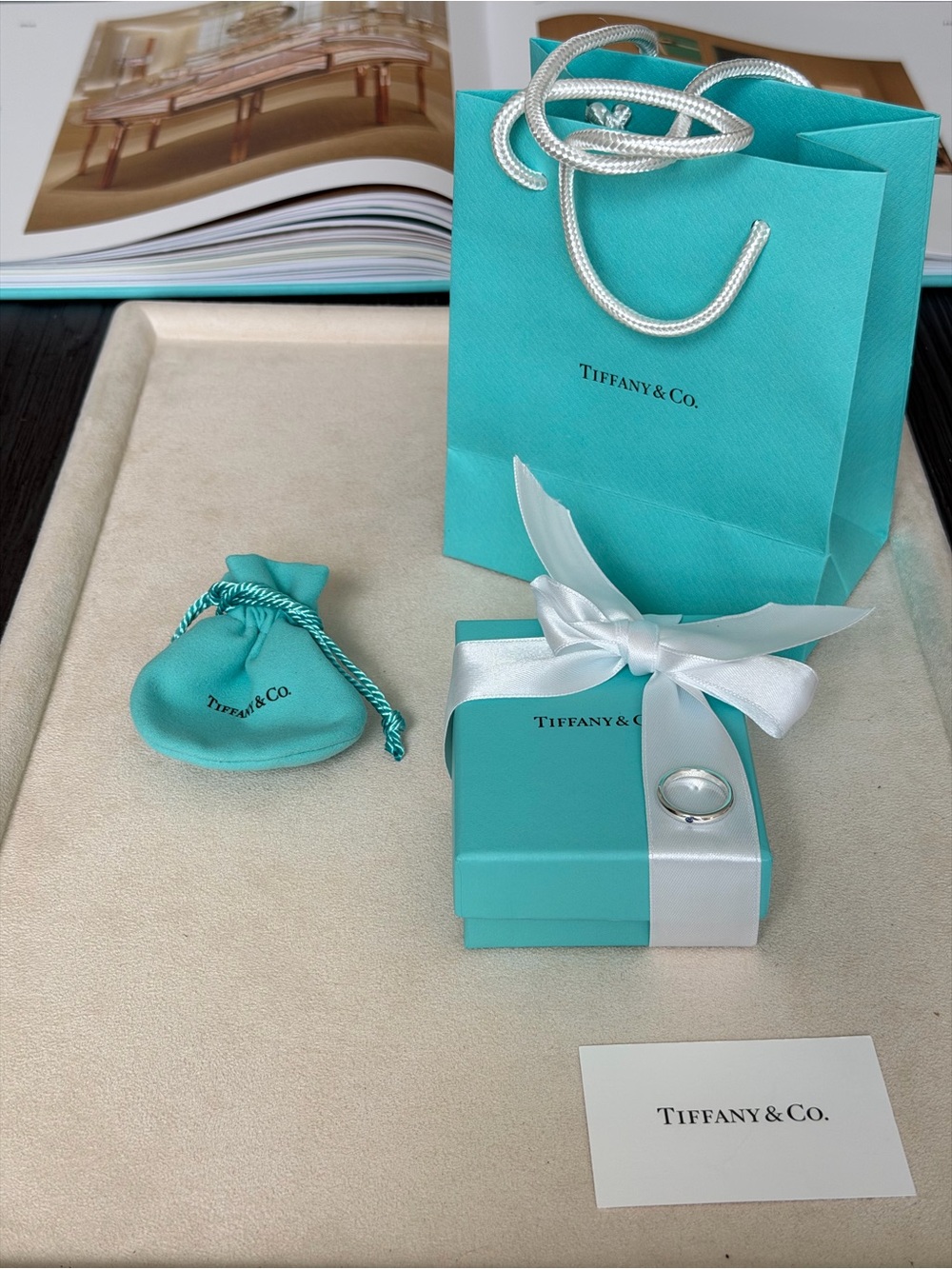 Tiffany & Co. Elsa Peretti Blue Sapphire Stacking Band Ring Silver Size 5 $475